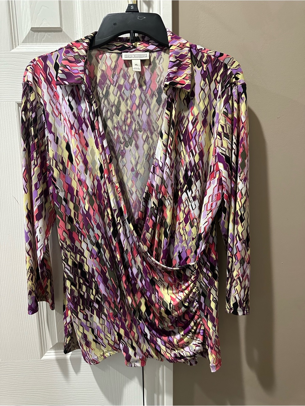Dana Buchman Purple Geometric Wrap-Style Blouse